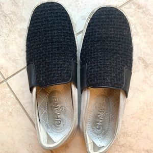 Chanel black tweed suede moccasin sneakers (36)